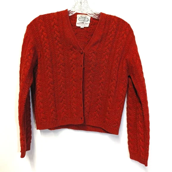 Vintage Cropped Pumpkin Orange Wool Cable Knit Cardigan Medium - Picture 3 of 9